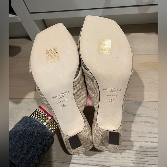 Jimmy Choo tan linen mules size 35.5 - Picture 3 of 4